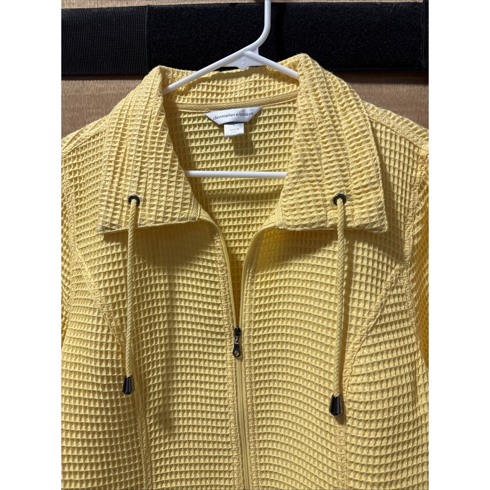 CHRISTOPHER & BANKS WOMEN'S YELLOW COTTON WAFFLE WEAVE CASUAL JACKET SIZE Large - Picture 2 of 12